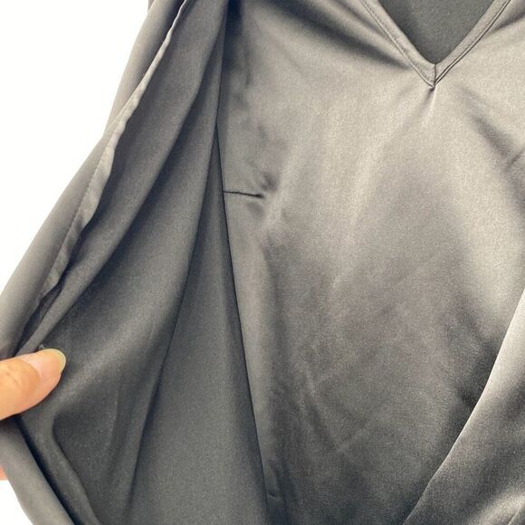 Gianetta Long Sleeve Dressy Mixed Media Layered Wrap Top Satin Black PM - Picture 6 of 10